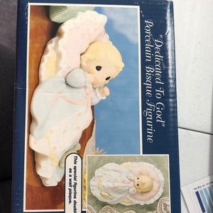 Precious Moments DEDICATED TO GOD   PORCELAIN BISQUE FIGURINE BABY ON A PILLOW